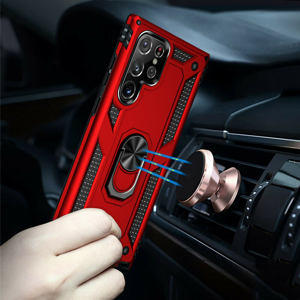 Protectores para celular  para Samsung  S22 Ultra Funda reforzada con anillo v2 Rojo